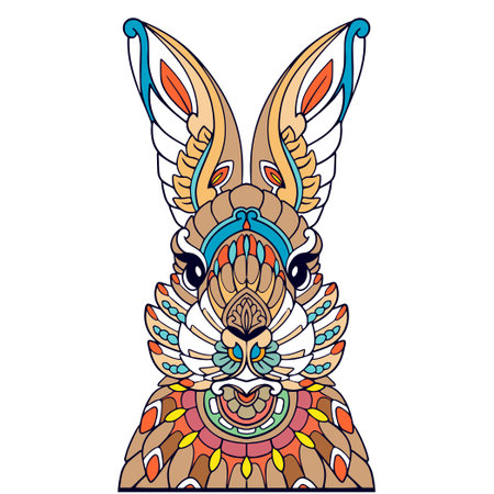 Colorful Rabbit mandala arts isolated on white backgroundのイラスト素材