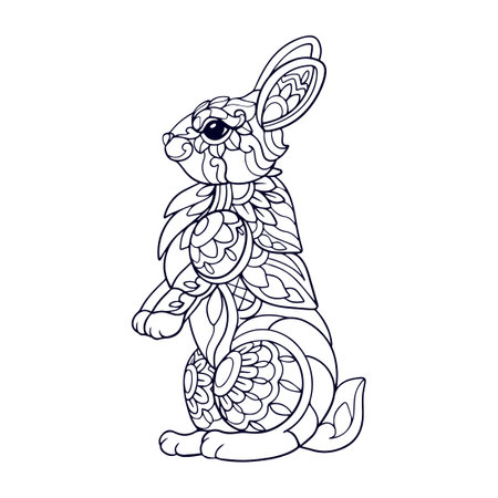 Beautiful Rabbit mandala arts isolated on white backgroundのイラスト素材