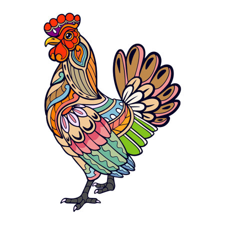 Colorful Rooster mandala arts isolated on white backgroundのイラスト素材