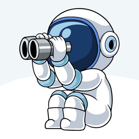 Cartoon little astronaut looking through spaceのイラスト素材