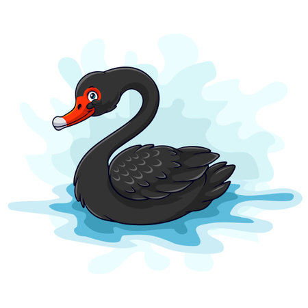 Cartoon funny black swan isolated on white backgroundのイラスト素材