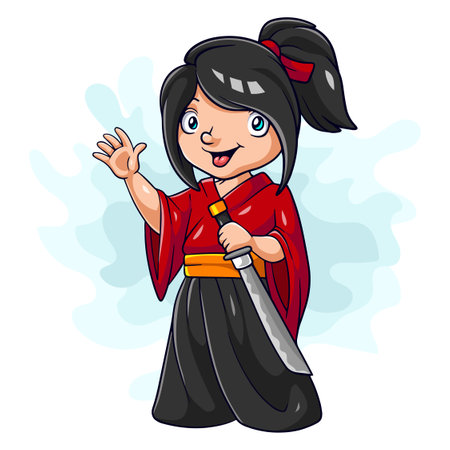 Cartoon samurai warrior on white backgroundのイラスト素材