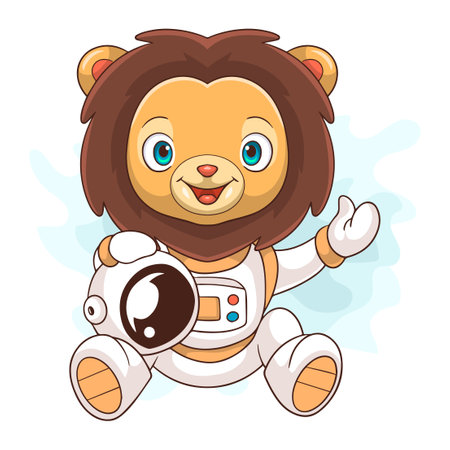 Cartoon lion astronaut on white backgroundのイラスト素材