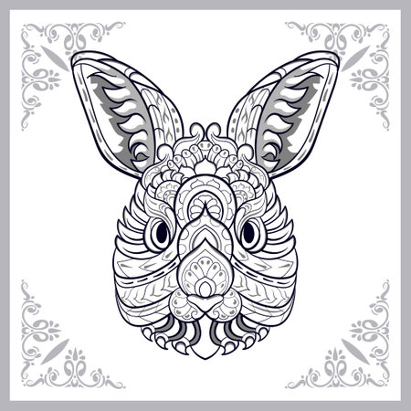 rabbit head mandala arts isolated on white backgroundのイラスト素材