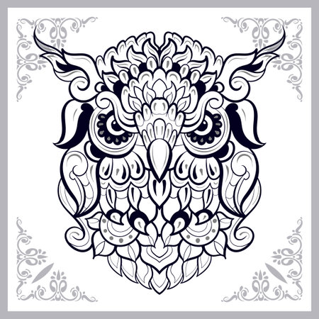 Owl head mandala arts isolated on white backgroundのイラスト素材