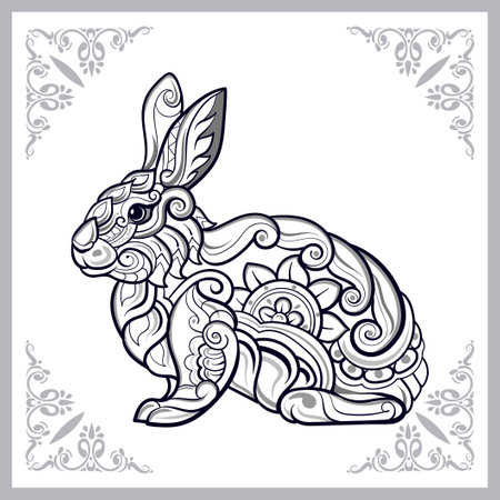Rabbit mandala arts isolated on white backgroundのイラスト素材