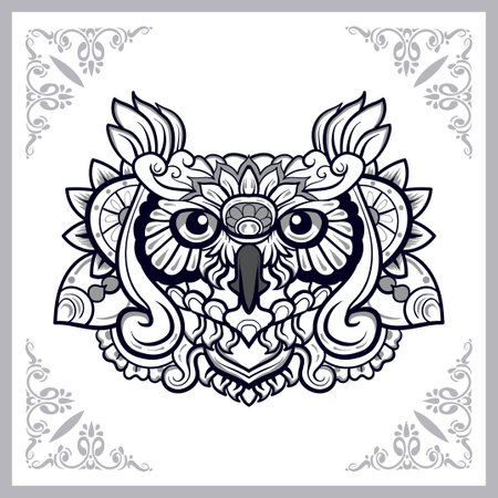 Owl bird mandala arts isolated on white backgroundのイラスト素材