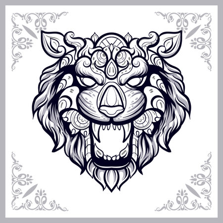 Tiger head mandala arts isolated on white backgroundのイラスト素材