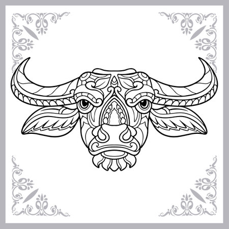 buffalo head mandala arts isolated on white backgroundのイラスト素材