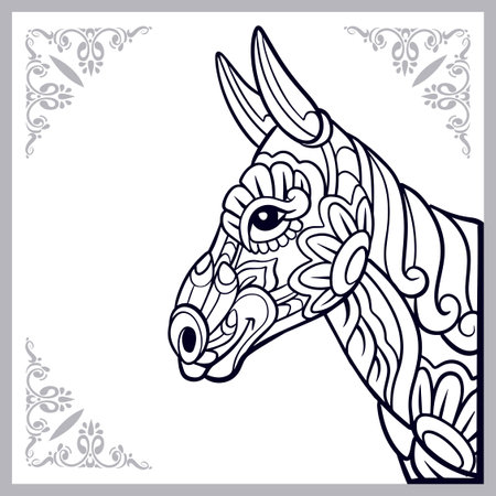 donkey head mandala arts isolated on white backgroundのイラスト素材