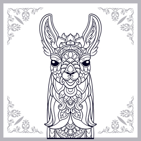 Llama head mandala arts isolated on white backgroundのイラスト素材