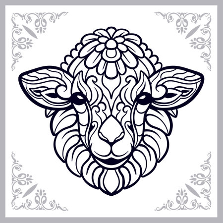 sheep head mandala arts isolated on white backgroundのイラスト素材