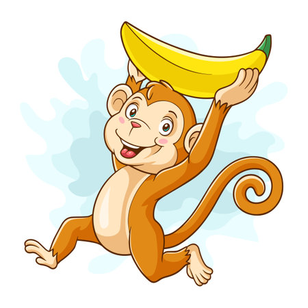 cute monkey cartoon carrying banana isolated on white backgroundのイラスト素材