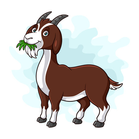 goat cartoon eating grass isolated on white backgroundのイラスト素材