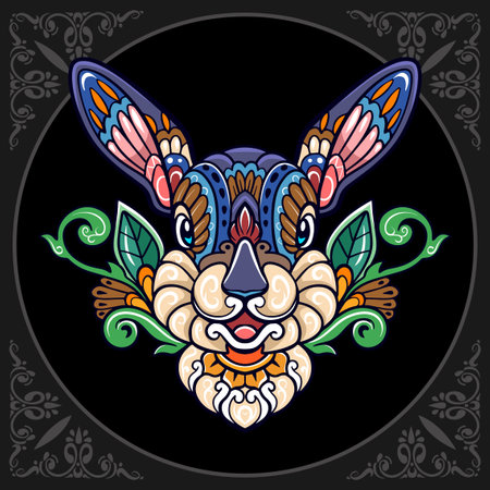 Colorful easter rabbit head mandala arts isolated on black backgroundのイラスト素材