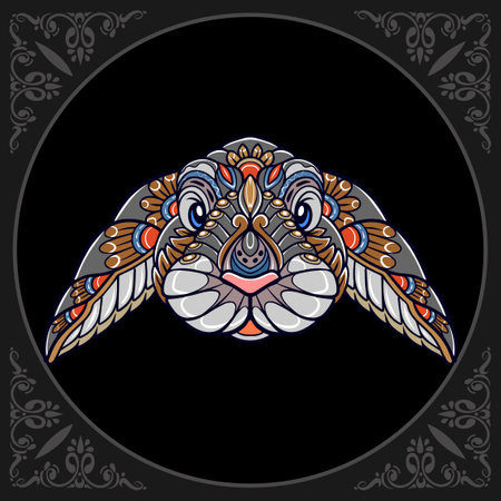 Colorful easter rabbit head mandala arts isolated on black backgroundのイラスト素材