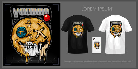 Voodoo masked skull doll illustration t-shirt design complete with mockup.のイラスト素材