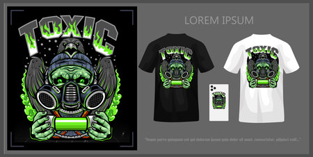 Poisonous skull illustration t-shirt design complete with mockup.のイラスト素材