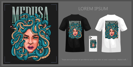 Medusa head t-shirt design, complete with mockup.のイラスト素材