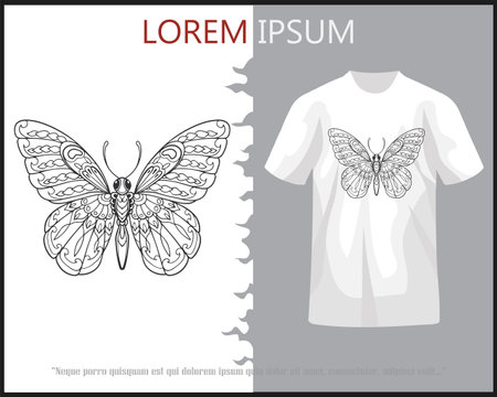 butterfly mandala arts isolated on white t-shirt.のイラスト素材