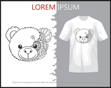Teddy bear head mandala arts isolated on white t-shirt.のイラスト素材