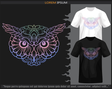 Colorful gradient owl head mandala arts isolated on black and white t-shirt.のイラスト素材
