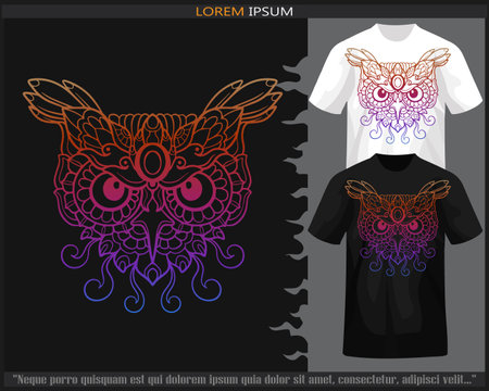 Colorful gradient owl head mandala arts isolated on black and white t-shirt.のイラスト素材
