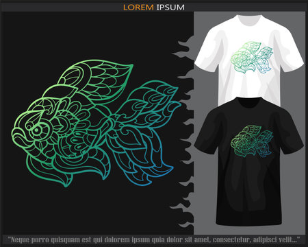 Colorful gradient golden fish mandala arts isolated on black and white t-shirt.のイラスト素材