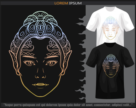 Colorful gradient fairy head mandala arts isolated on black and white t-shirt.のイラスト素材