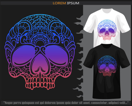 Colorful gradient skull head mandala arts isolated on black and white t-shirt.のイラスト素材