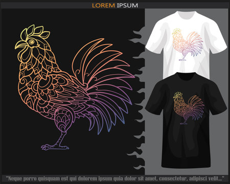 Colorful gradient rooster mandala arts isolated on black and white t-shirt.のイラスト素材
