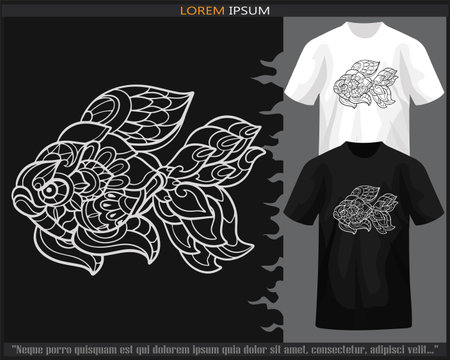 golden fish mandala arts isolated on black and white t shirt.のイラスト素材
