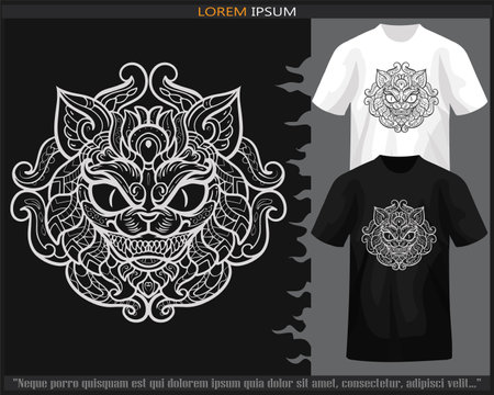 cat head mandala arts isolated on black and white t shirt.のイラスト素材