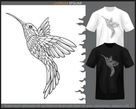 humming bird mandala arts isolated on black and white t shirt.のイラスト素材