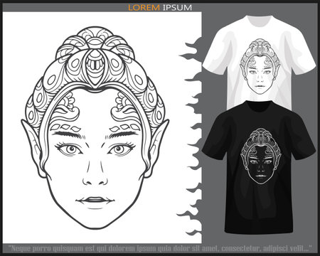 Colorful fairy head mandala arts isolated on black and white t-shirt.のイラスト素材