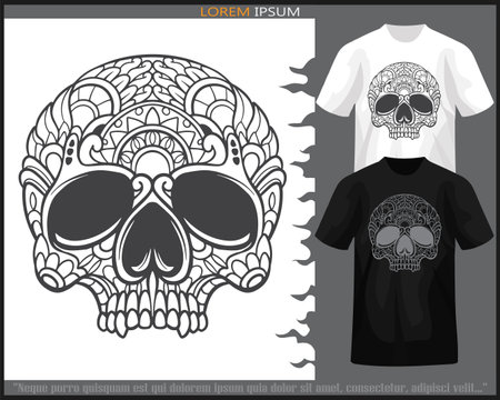 skull head mandala arts isolated on black and white t shirt.のイラスト素材