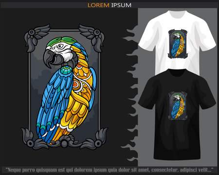 Colorful macaw bird mandala arts isolated on black and white t shirt.のイラスト素材