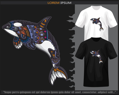 Colorful dolphin mandala arts isolated on black and white t shirt.のイラスト素材