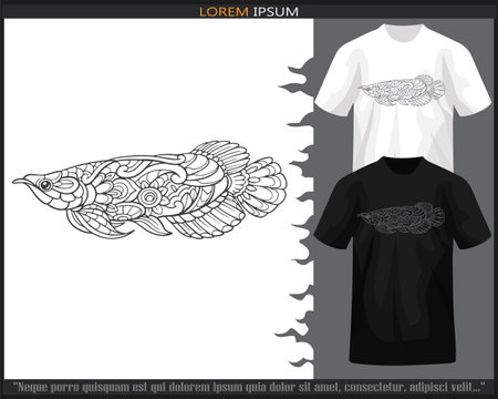 arowana fish mandala arts isolated on black and white t shirt.のイラスト素材