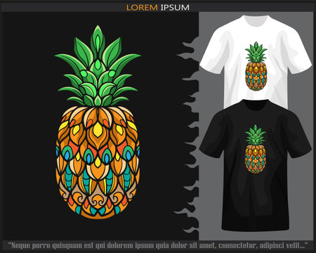 Colorful pineapple fruit mandala arts isolated on black and white t shirt.のイラスト素材