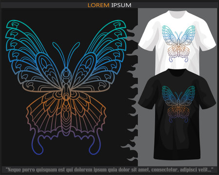 gradient Colorful butterfly mandala arts isolated on black and white t shirt.のイラスト素材