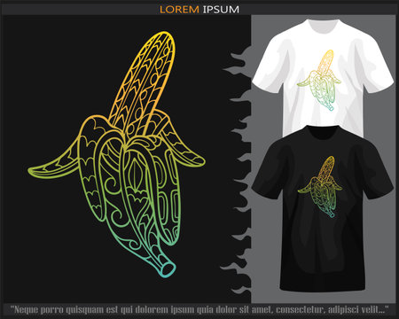 gradient Colorful banana fruit mandala arts isolated on black and white t shirt.のイラスト素材