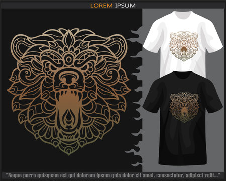 gradient Colorful grizzly bear head mandala arts isolated on black and white t shirt.のイラスト素材