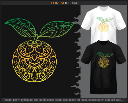 gradient Colorful orange fruit mandala arts isolated on black and white t shirt.のイラスト素材