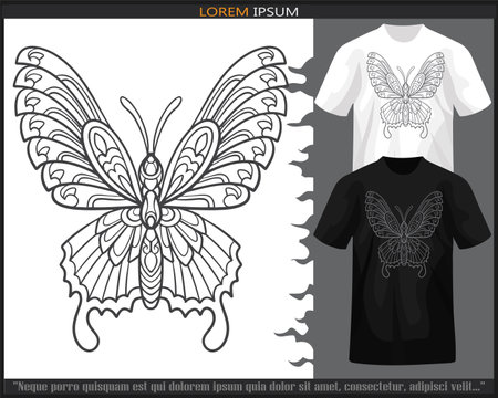 butterfly mandala arts isolated on black and white t shirt.のイラスト素材