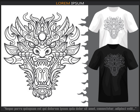 Dragon head mandala arts isolated on black and white t shirt.のイラスト素材