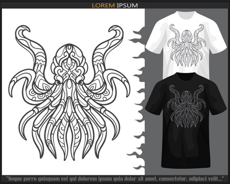 kraken octopus mandala arts isolated on black and white t shirt.のイラスト素材