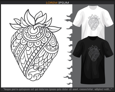 Strawberry fruit mandala arts isolated on black and white t shirt.のイラスト素材