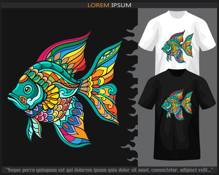 fish mandala arts isolated on black and white t shirt.のイラスト素材