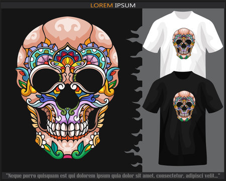 Skull head mandala arts isolated on black and white t shirt.のイラスト素材